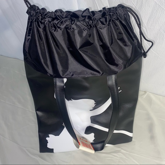 NWT Transversion Tote, Black Vinyl, Expandable Drawstring Top - Picture 3 of 10
